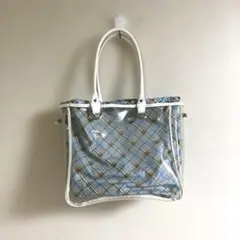 水色チェック柄トートバッグ美品、非売品