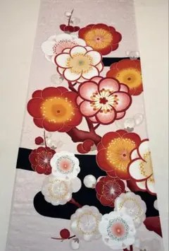 京友禅　はぎれ〈6123〉梅　灰桜地模様　着物Kyo yuzen