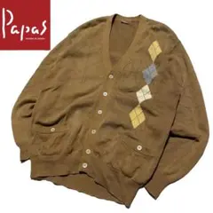 papas アーガイル柄 コットンカーディガン