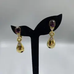 24ヴィンテージ アメジスト付きゴールドドロップイヤリング