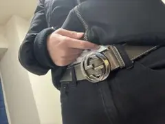 Gucci グレー レザー ベルト ダブルG