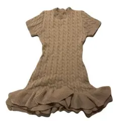 【未使用品】ベージュ ブラウン ケーブル編み 半袖ニットワンピース