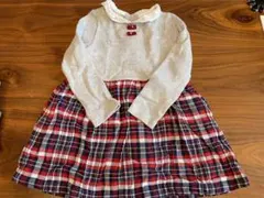 【美品】ミキハウス　切り替えチェック　長袖ワンピース100
