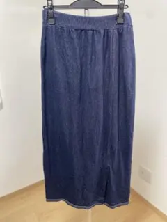 ★デニムロングタイトスカート スリット入り インディゴブルー