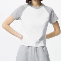 ユニクロ ミニT ラグラン Lサイズ ホワイト/グレー