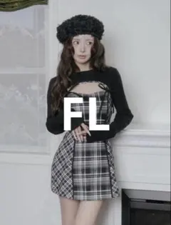 Darich ニットボレロダブルチェックミニワンピース BLK ブラック FL