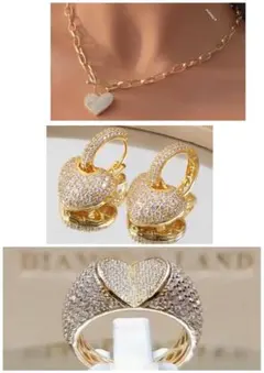 値下げ‼️新品未使用♡豪華3点セット♡ハート　ネックレス　リング　ピアス