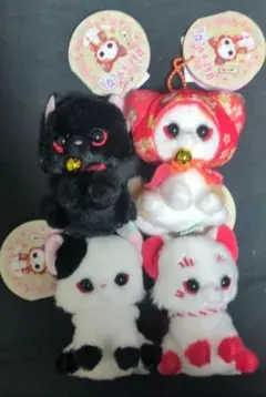 はんにゃりこねこ 　ぬいぐるみ　こはく　ひすい　るり　すいしょう　全セット