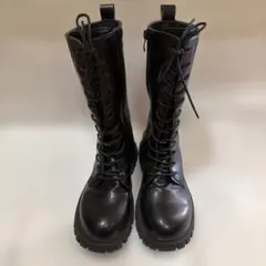 SHEIN ロングブーツ　キッズ　ブラック　編み上げ　レースアップ