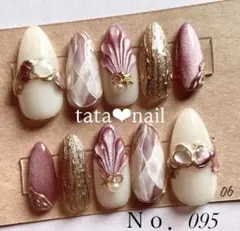 095【tc2重】【メル便込】マゼンタシェル大理石貝殻ネイル