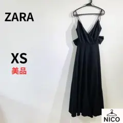 美品　ZARA リネンブレンド バックリボン マキシワンピース ブラック XS