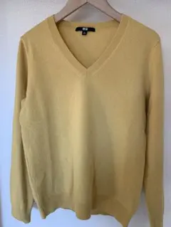 美品 ユニクロ Vネックカシミヤニット セーター Mイエロー