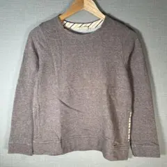 綿100%【クロコダイル】裏地ボーダー スウェット トレーナー 茶(M)