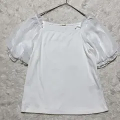 【GU】ジーユー◇パフスリーブ 半袖シャツ シアー袖 フリル オシャレ M