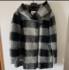 niko and... ニコアンド チェック柄 フード付きコート グレー