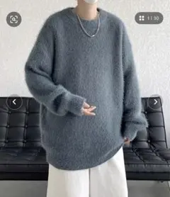 【FVLMEN】shaggy crew knit pullover(グレー)のサムネイル