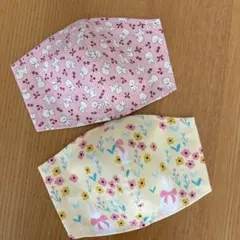 ハンドメイドマスク幼児〜低学年 リボン付3枚セット うさぎ ビション