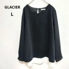 【グラシア】GLACIER 長袖 ストライプ ブラウス ブラック L オフィスのサムネイル