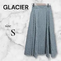 【GLACIER】グラシア　ギンガムチェック　ロングフレアスカート　S 白×黒