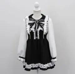 夢展望 バラレースパールリボンハートビジューワンピース　ブラック４Lサイズ