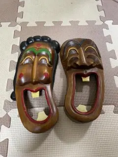 木彫り 仮面 2点セット 民芸品 壁掛け