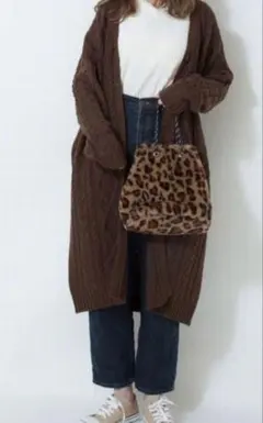 GU ケーブルニット　ロングガウン　カーディガン　ブラウン