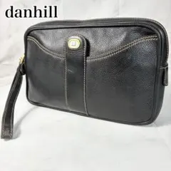 ダンヒル クラッチ セカンドバッグ ゴールドロゴ金具 レザー ブラック 裏地総柄