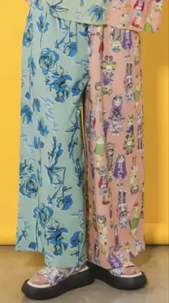 ScoLar 花×おしゃれネコ バイカラー切替パンツ セットアップ可能◯のサムネイル