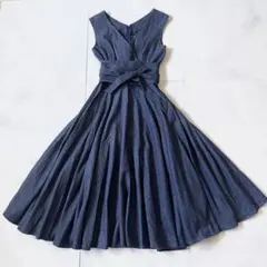 美品 グレースコンチネンタル デニムカシュクール ロングワンピース フレア 36