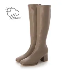 EVOL ストレッチスクエアロングブーツ ベージュ 7cmヒール