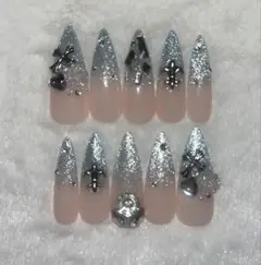 クロムネイル ネイルチップ バラ マグネット グラデーション 水色