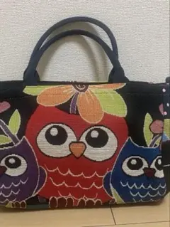 福を呼ぶ可愛いフクロウドット柄トートバック