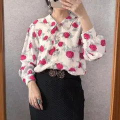 ヴィンテージ 60s レース お花刺繍 半袖 ブラウス シャツ ピンクY336 