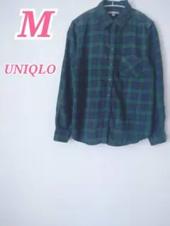 UNIQLO ユニクロ 長袖 ネルシャツ チェック柄 ダークグリーン M