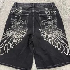 ダークグレー ショートパンツ 刺繍