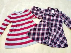 H&M コットン ニットワンピース　＆ネルシャツワンピース長袖　サイズ74