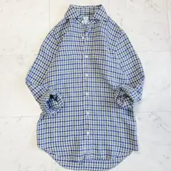 フィナモレ リネン ホリゾンタルカラー 長袖シャツ チェック柄 サイズS