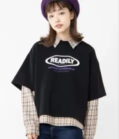 WEGO❣️シャツレイヤードスウェット レイヤード ブラック トップス裏起毛