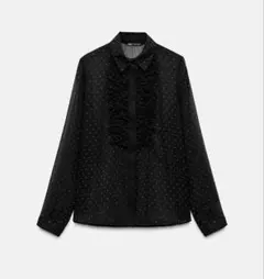 新品　ZARA ラインストーン　ドット　フリル　ブラウス　ブラック　ビジュー　S