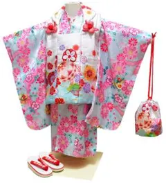 微訳あり　七五三 着物 3歳 女の子 被布セット 白　水色　絞り柄　疋田柄