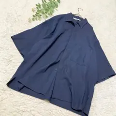 ZARA　半袖厚手シャツ　ネイビー　M　メンズ　MEX40　ゆったりのサムネイル