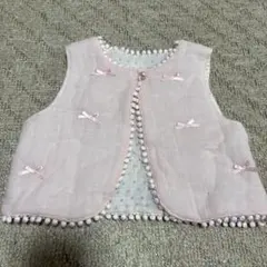 新生児用　日本製　オーガニックコットン　ベビーベスト ピンク リボン付き