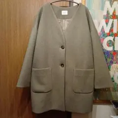 お値下げです☆LOWRYSFARM うぐいすグリーンノーカラー チェスターコート