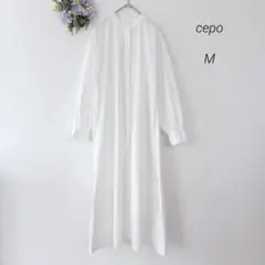 cepo ノーカラー コットン シャツワンピース ロング M ホワイト きれいめ
