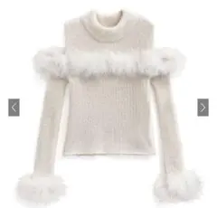 GRL ファーショルダーオープンフェザーニットトップス