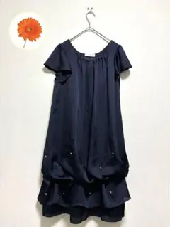 S【any SIS】ドレス　パーティー　イベント　半袖　フリル　ネイビー