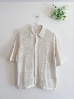【美品】GUウォッシャブルメッシュニットシャツ(5分袖)白Mサイズ