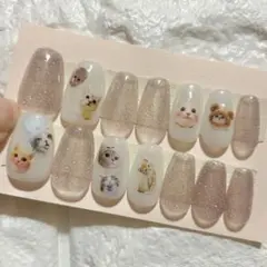 猫ちゃんデザイン ラメネイルチップ