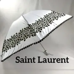 Saint Laurent 折りたたみ傘 晴雨兼用 白 黒 花柄 希少品 美品✨️のサムネイル