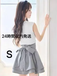 ミシェルマカロン 美脚リボンスカート（インナーパンツ付き）ブラック×ホワイト S